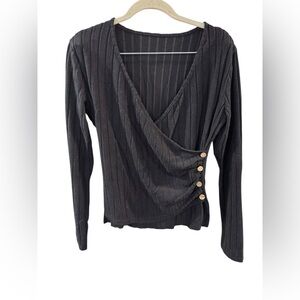 ✨ 5/$30 ✨ Black Faux Wrap Top with Button Detail
